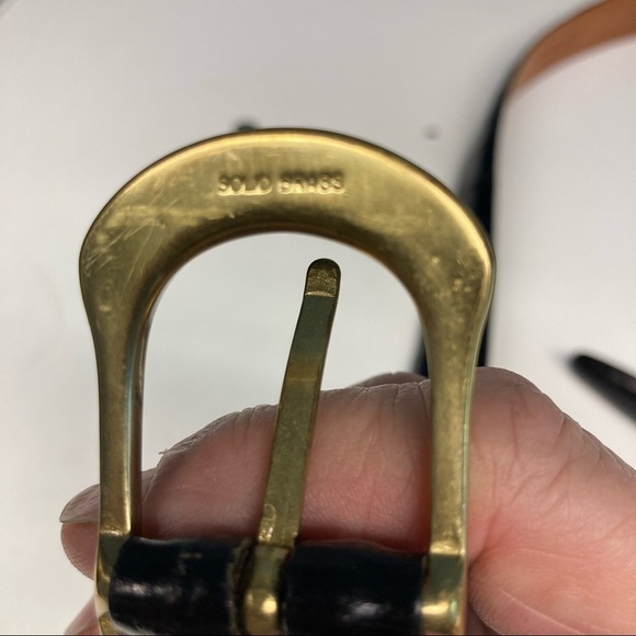 MARTIN DINGMAN Sz 40 Alligator Grain Italian Calfskin Solid Brass Buckle Belt - Picture 5 of 6